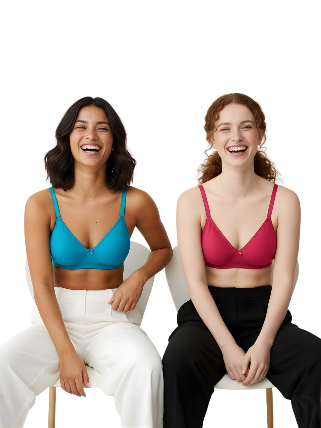 Cuddlecot Cotton T-Shirt Bra Combo (Indigo Blue & Dusky Magenta) | Wire-Free Everyday Bras for Women