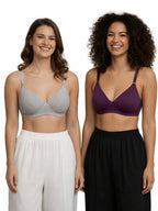 Cuddlecot Cotton T-Shirt Bra Combo (Basic Grey & Perfect Purple) | Wire-Free Everyday Bras for Women (Copy)