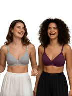 Cuddlecot Cotton T-Shirt Bra Combo (Basic Grey & Perfect Purple) | Wire-Free Everyday Bras for Women (Copy)