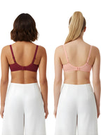 Cuddlecot Cotton T-Shirt Bra Combo (Coral & Maroon) | Wire-Free Everyday Bras for Women