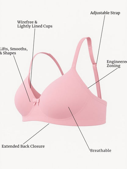 Cuddlecot Baby Pink Cotton T-Shirt Bra | Soft Wire-Free Everyday Bra for Women