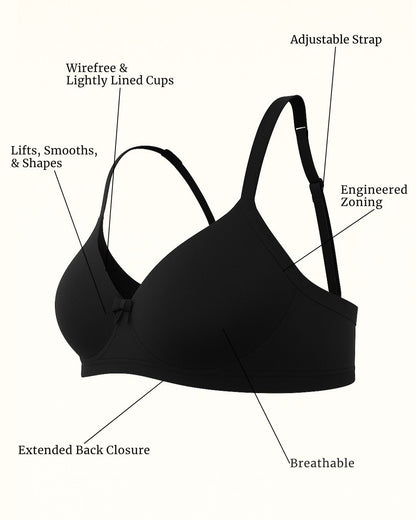 Cuddlecot Zed Black Cotton T-Shirt Bra | Soft Wire-Free Everyday Bra for Women