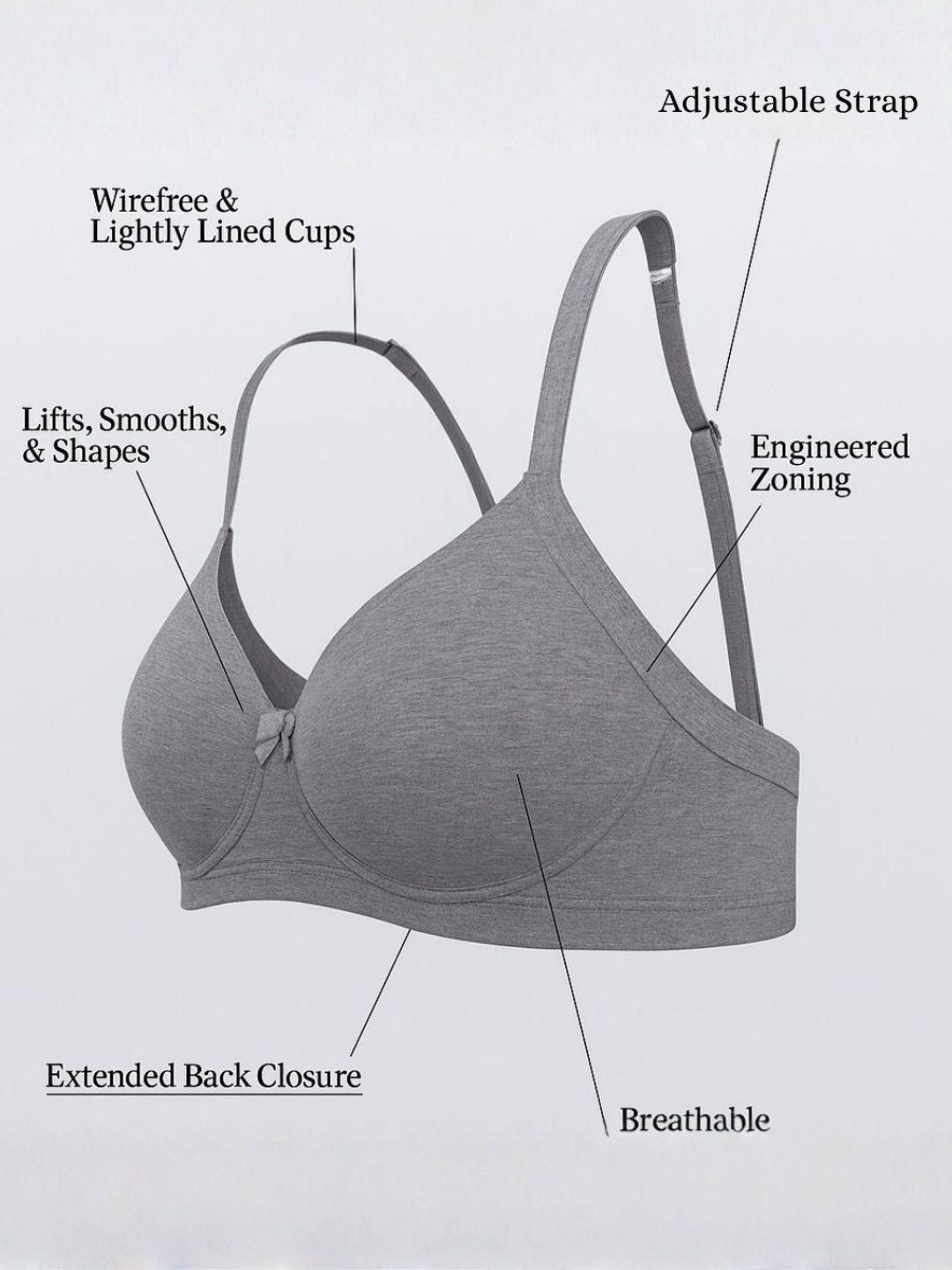 Cuddlecot Basic Grey Cotton T-Shirt Bra | Soft Wire-Free Everyday Bra for Women