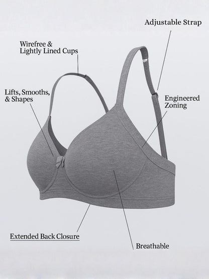 Cuddlecot Basic Grey Cotton T-Shirt Bra | Soft Wire-Free Everyday Bra for Women