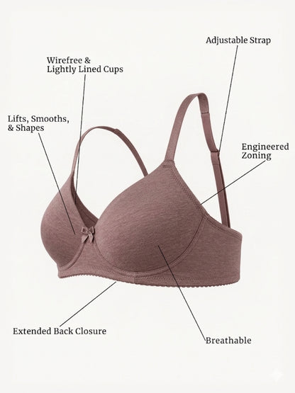 Cuddlecot Mocha Cotton T-Shirt Bra | Soft Wire-Free Everyday Bra for Women