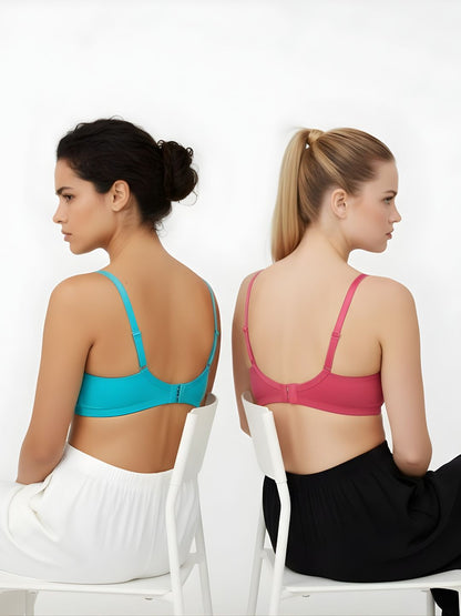 Cuddlecot Cotton T-Shirt Bra Combo (Indigo Blue & Dusky Magenta) | Wire-Free Everyday Bras for Women
