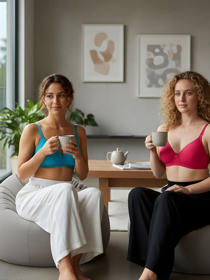 Cuddlecot Cotton T-Shirt Bra Combo (Indigo Blue & Dusky Magenta) | Wire-Free Everyday Bras for Women