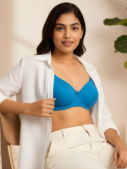 Cuddlecot Indigo Blue Cotton T-Shirt Bra | Soft Wire-Free Everyday Bra for Women