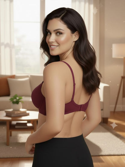 Cuddlecot Maroon Cotton T-Shirt Bra | Soft Wire-Free Everyday Bra for Women