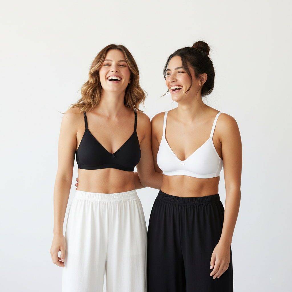 Cuddlecot Cotton T-Shirt Bra Combo (Zed Black & Swan White) | Wire-Free Everyday Bras for Women