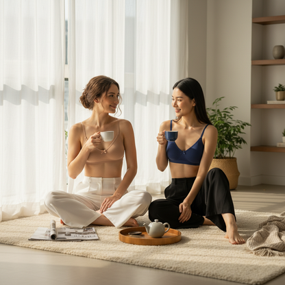 Cuddlecot Cotton T-Shirt Bra Combo (Skin & Midnight Blue) | Wire-Free Everyday Bras for Women