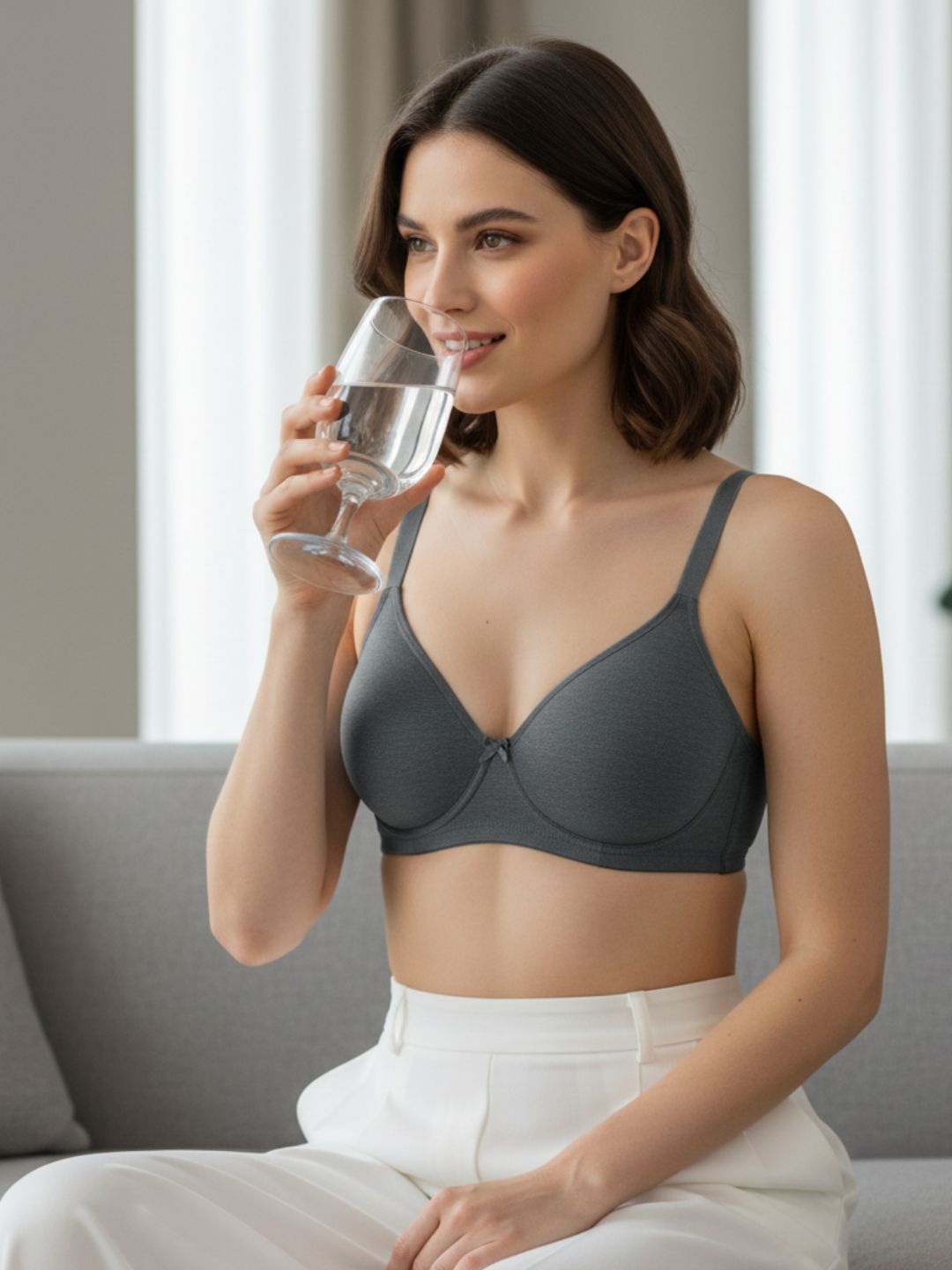Cuddlecot Gun Metal Cotton T-Shirt Bra | Soft Wire-Free Everyday Bra for Women