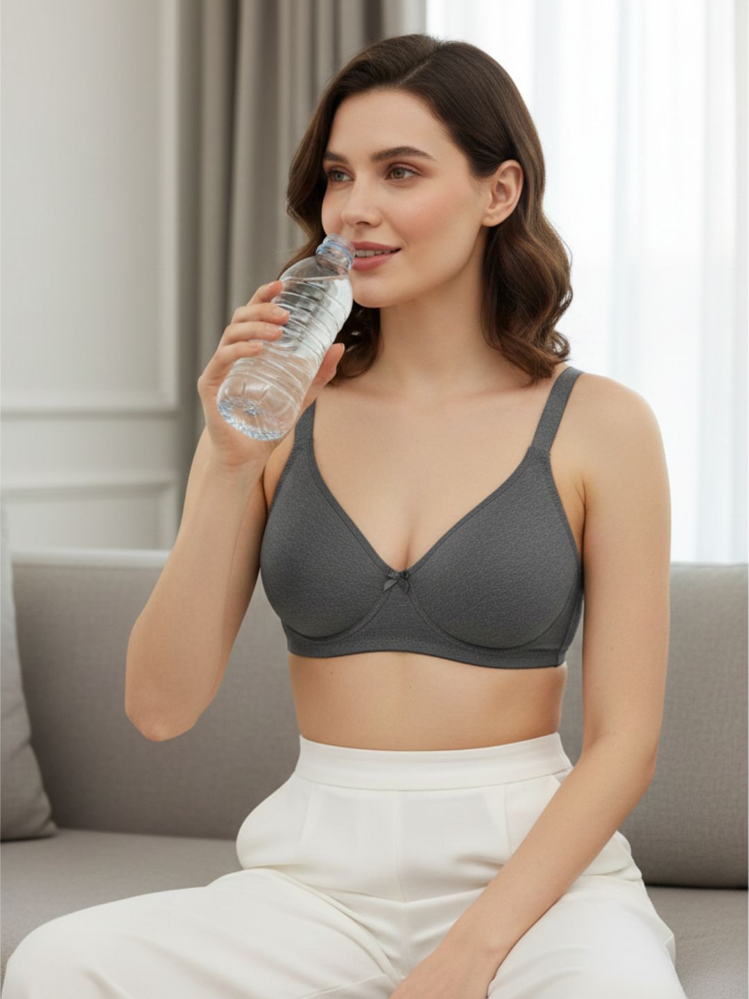 Cuddlecot Gun Metal Cotton T-Shirt Bra | Soft Wire-Free Everyday Bra for Women