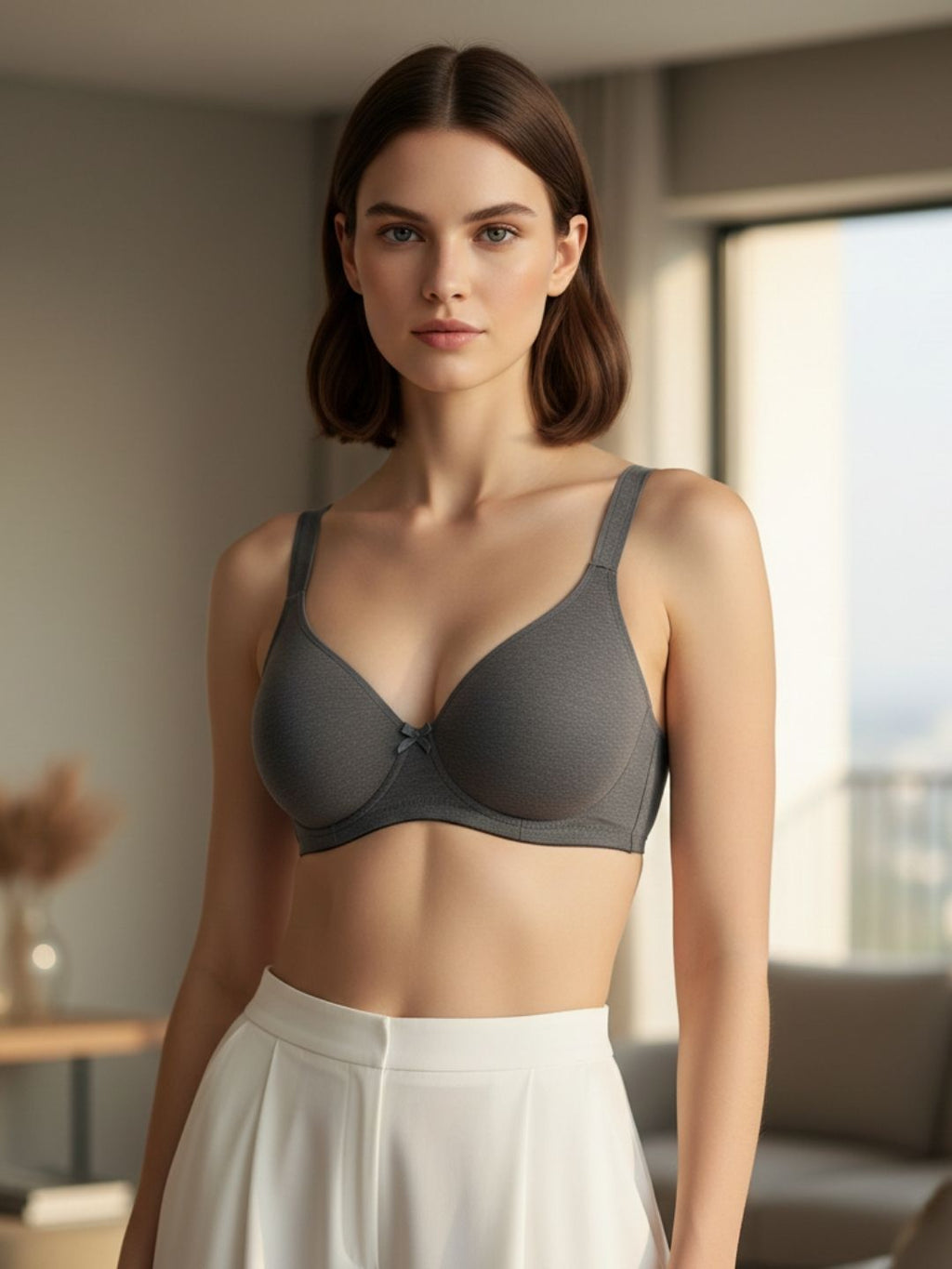 Cuddlecot Gun Metal Cotton T-Shirt Bra | Soft Wire-Free Everyday Bra for Women