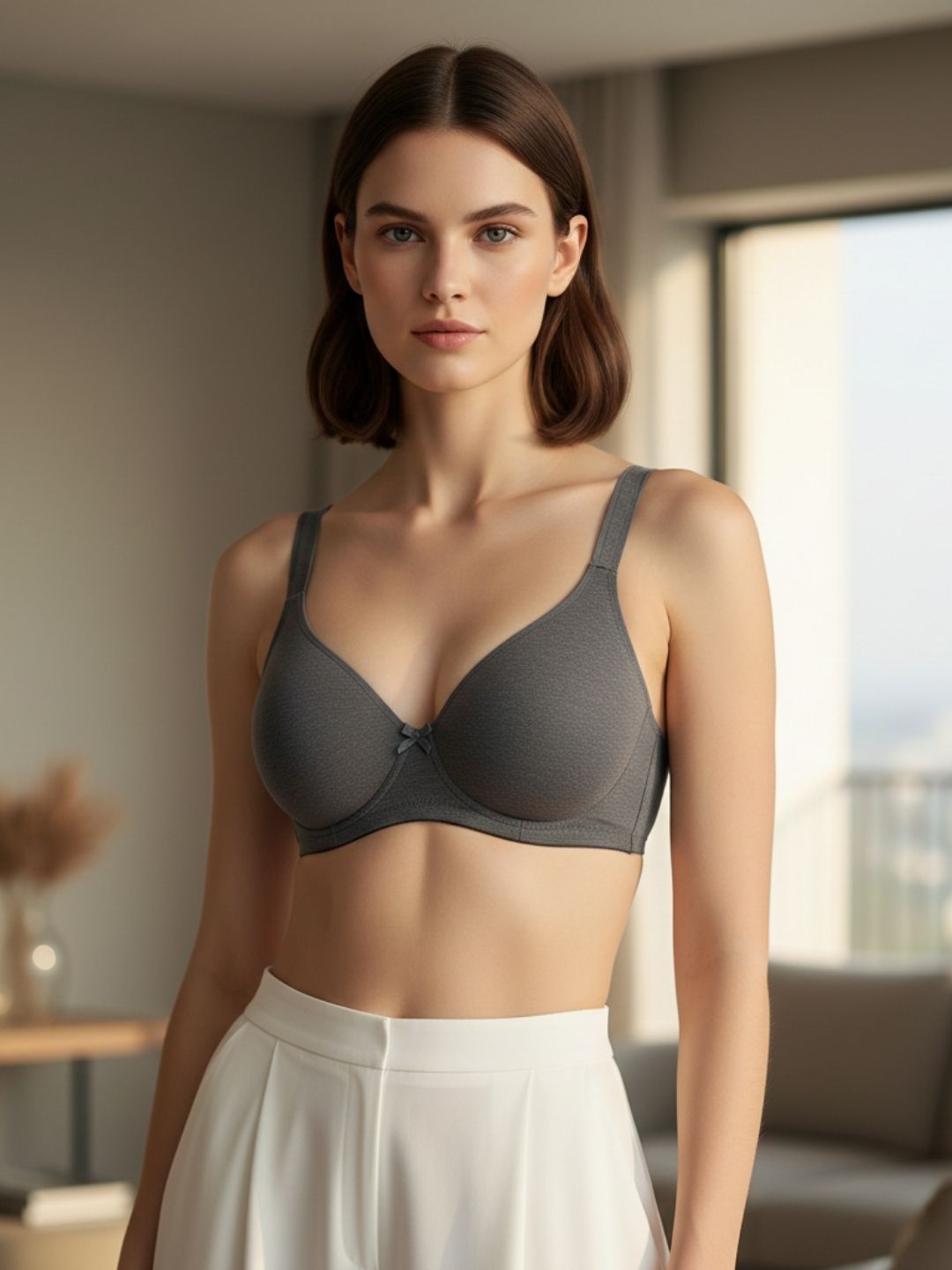 Cuddlecot Gun Metal Cotton T-Shirt Bra | Soft Wire-Free Everyday Bra for Women