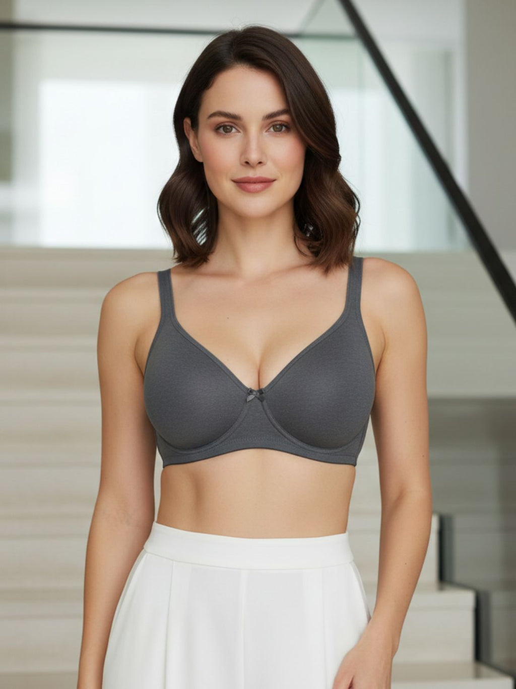 Cuddlecot Gun Metal Cotton T-Shirt Bra | Soft Wire-Free Everyday Bra for Women