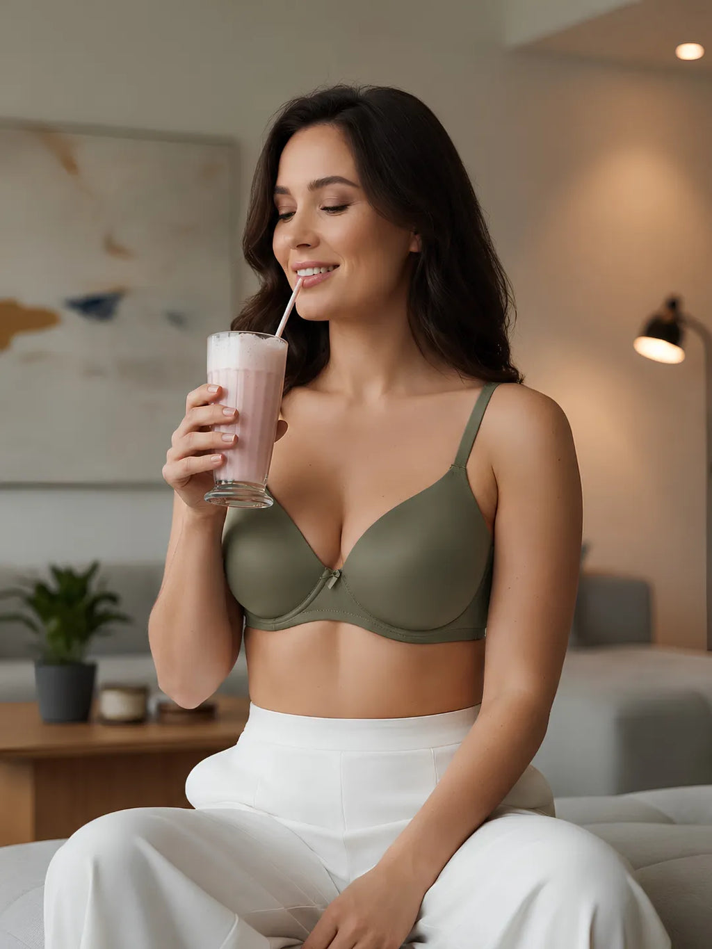 Saforia Spandura Microfibre Padded Bra - Military Green