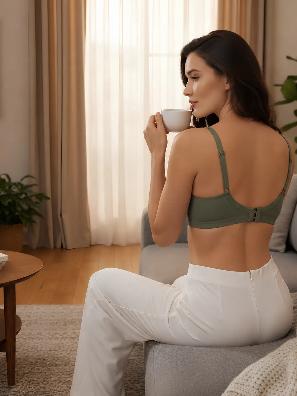 Saforia Spandura Microfibre Padded Bra - Military Green