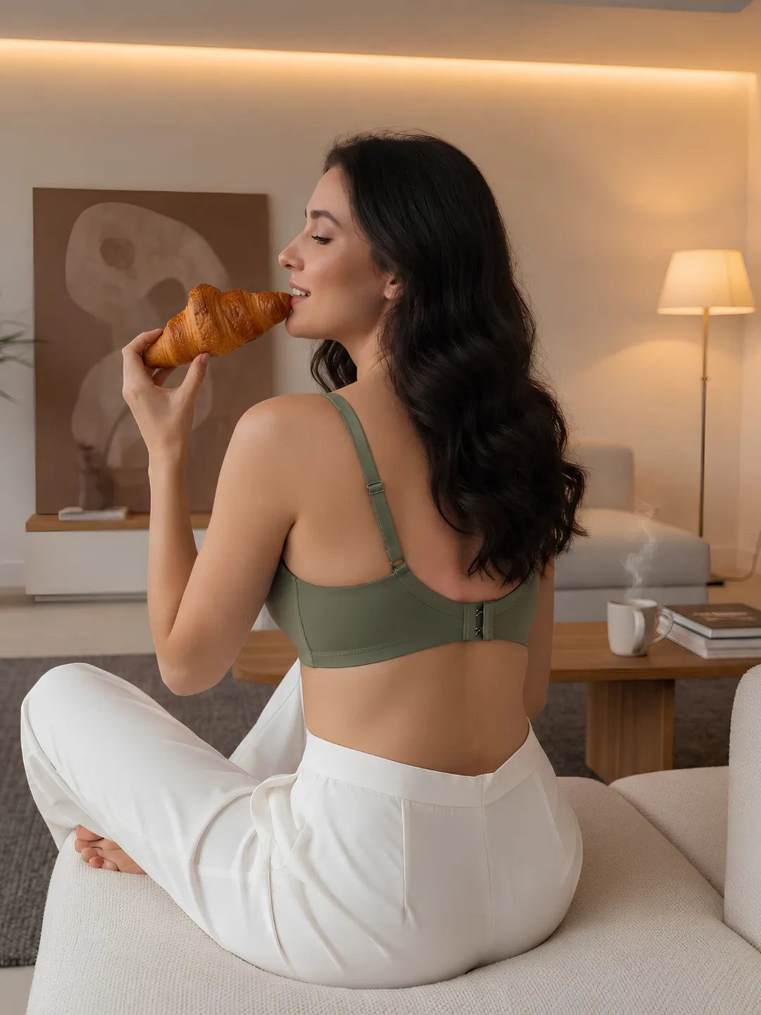Saforia Spandura Microfibre Padded Bra - Military Green