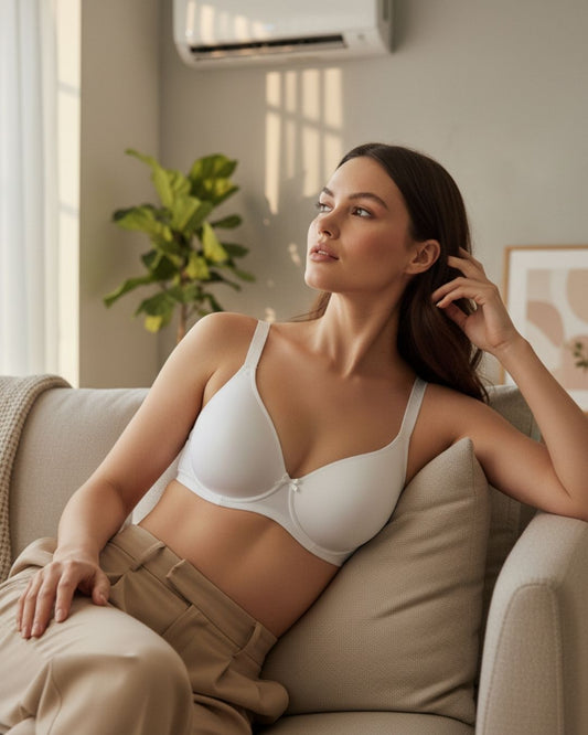Cuddlecot Swan White Cotton T-Shirt Bra | Soft Wire-Free Everyday Bra for Women