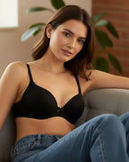 Cuddlecot Zed Black Cotton T-Shirt Bra | Soft Wire-Free Everyday Bra for Women