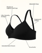 Cuddlecot Zed Black Cotton T-Shirt Bra | Soft Wire-Free Everyday Bra for Women