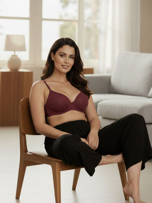 Cuddlecot Maroon Cotton T-Shirt Bra | Soft Wire-Free Everyday Bra for Women