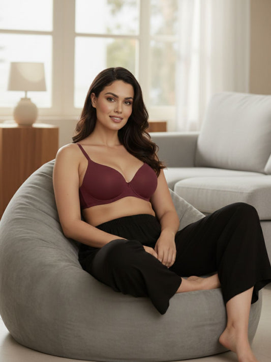 Cuddlecot Maroon Cotton T-Shirt Bra | Soft Wire-Free Everyday Bra for Women