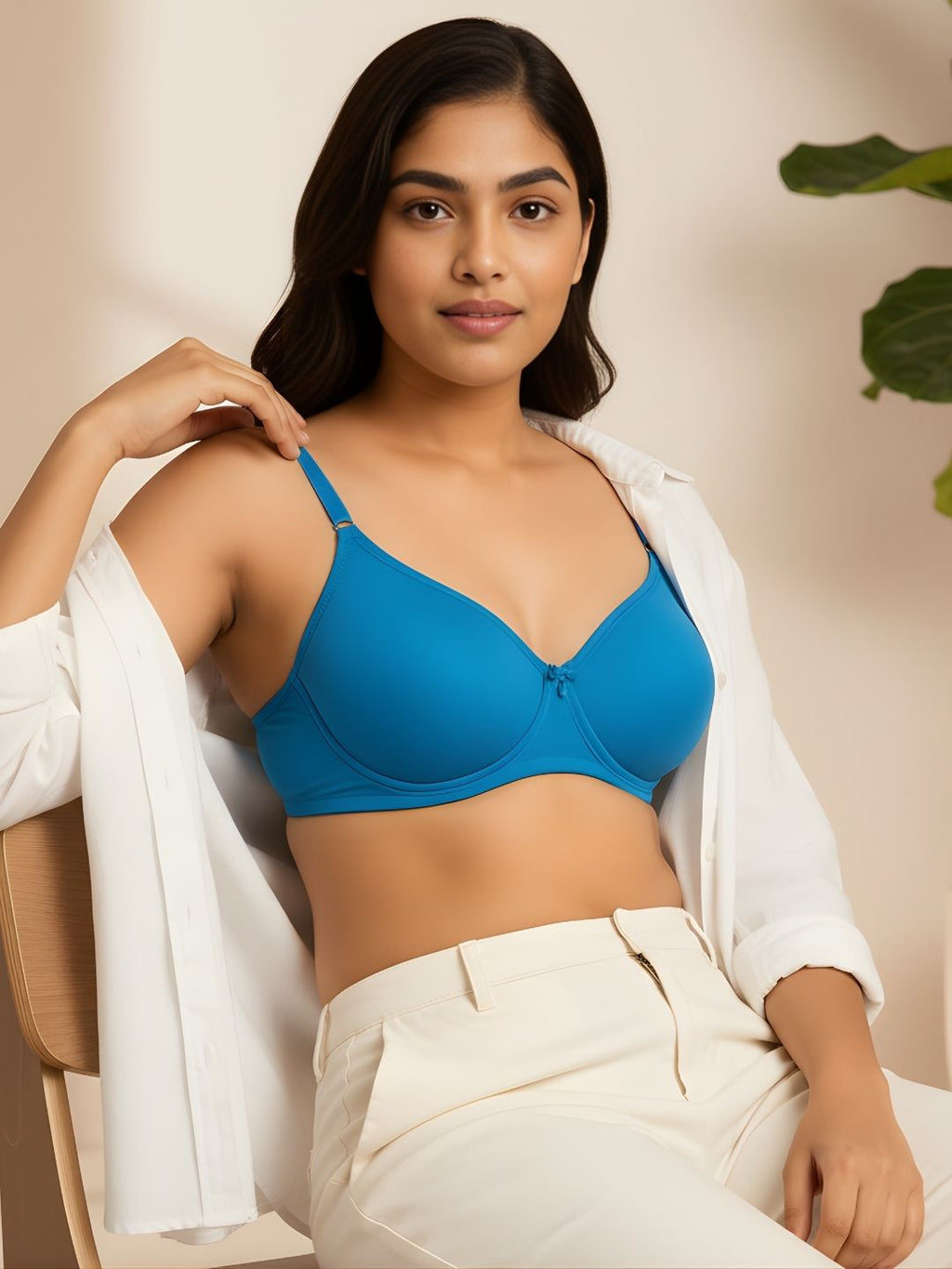 Cuddlecot Indigo Blue Cotton T-Shirt Bra | Soft Wire-Free Everyday Bra for Women