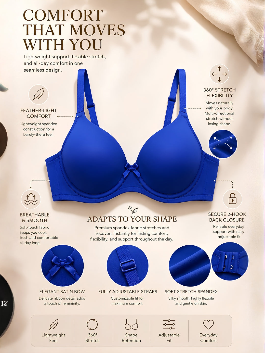 Saforia Spandura Microfibre Padded Bra - Royal Blue