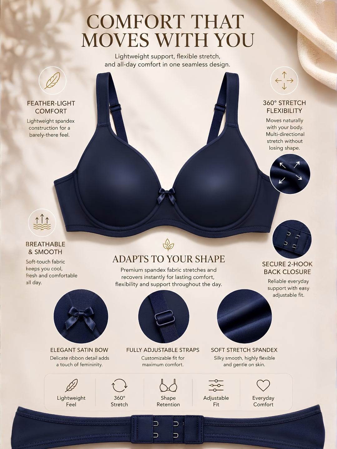 Saforia Spandura Microfibre Padded Bra - Navy Blue