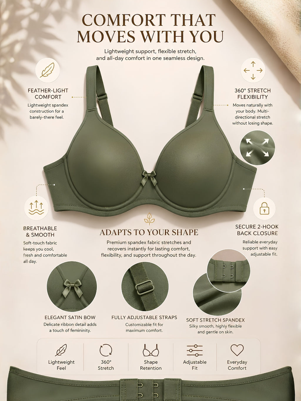 Saforia Spandura Microfibre Padded Bra - Military Green