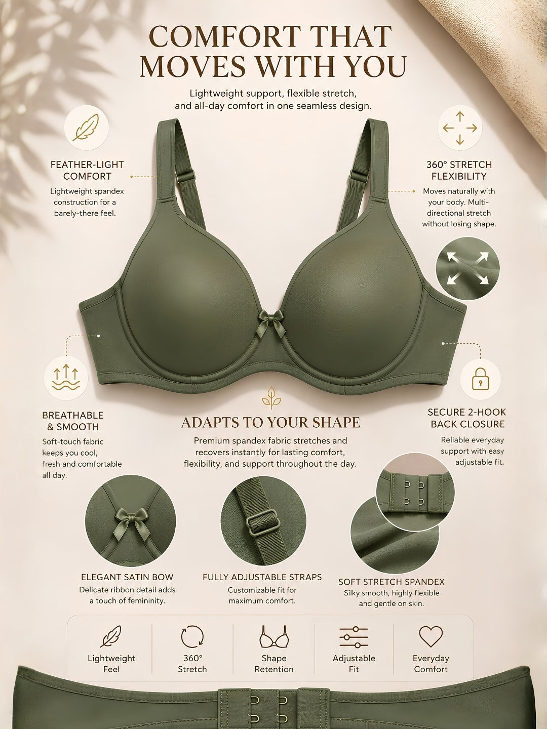 Saforia Spandura Microfibre Padded Bra - Military Green