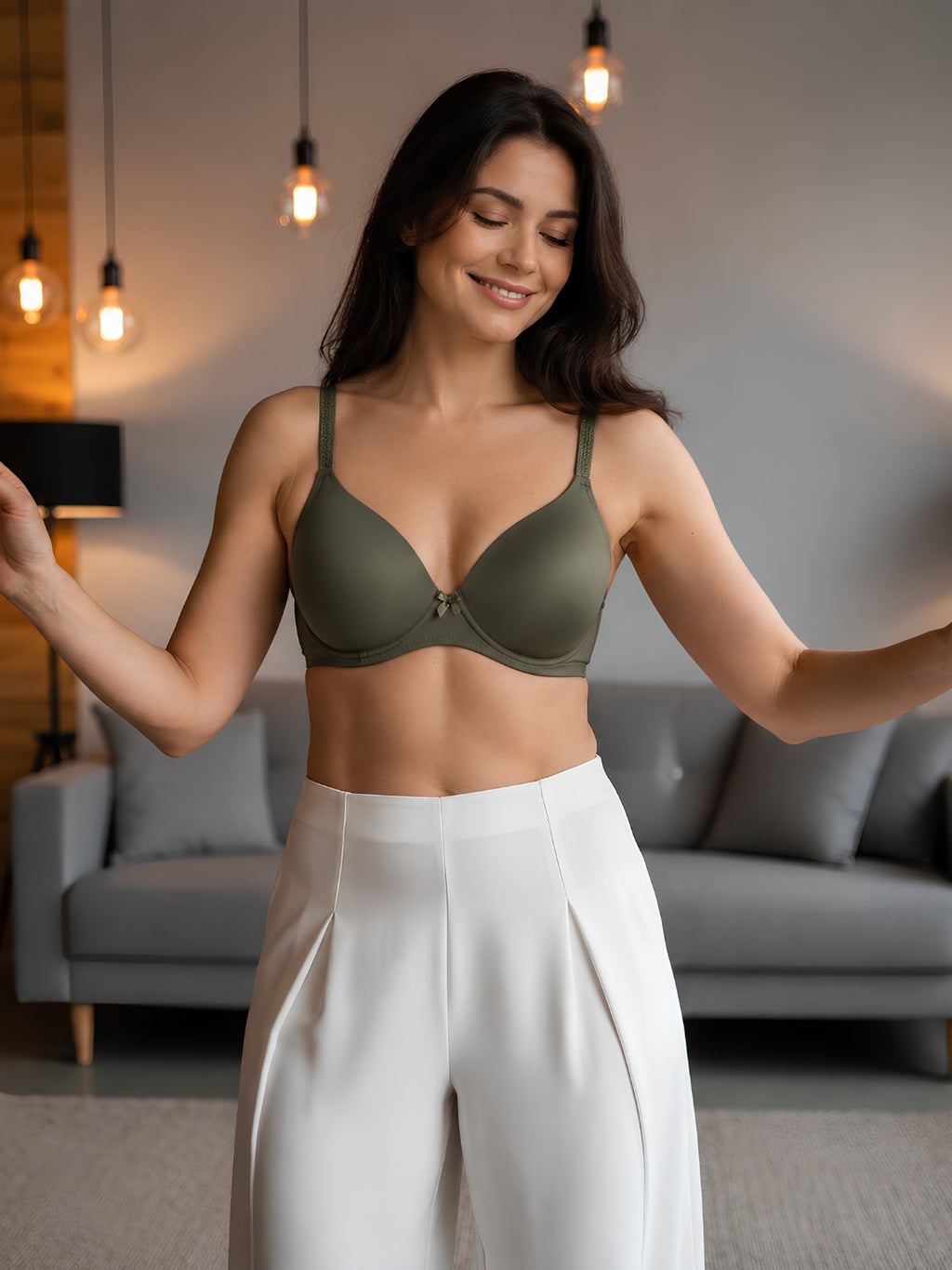 Saforia Spandura Microfibre Padded Bra - Military Green