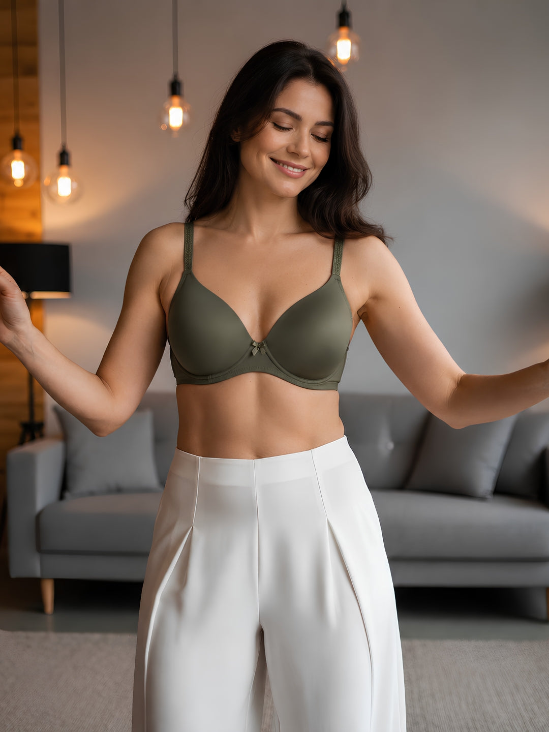 Saforia Spandura Microfibre Padded Bra - Military Green